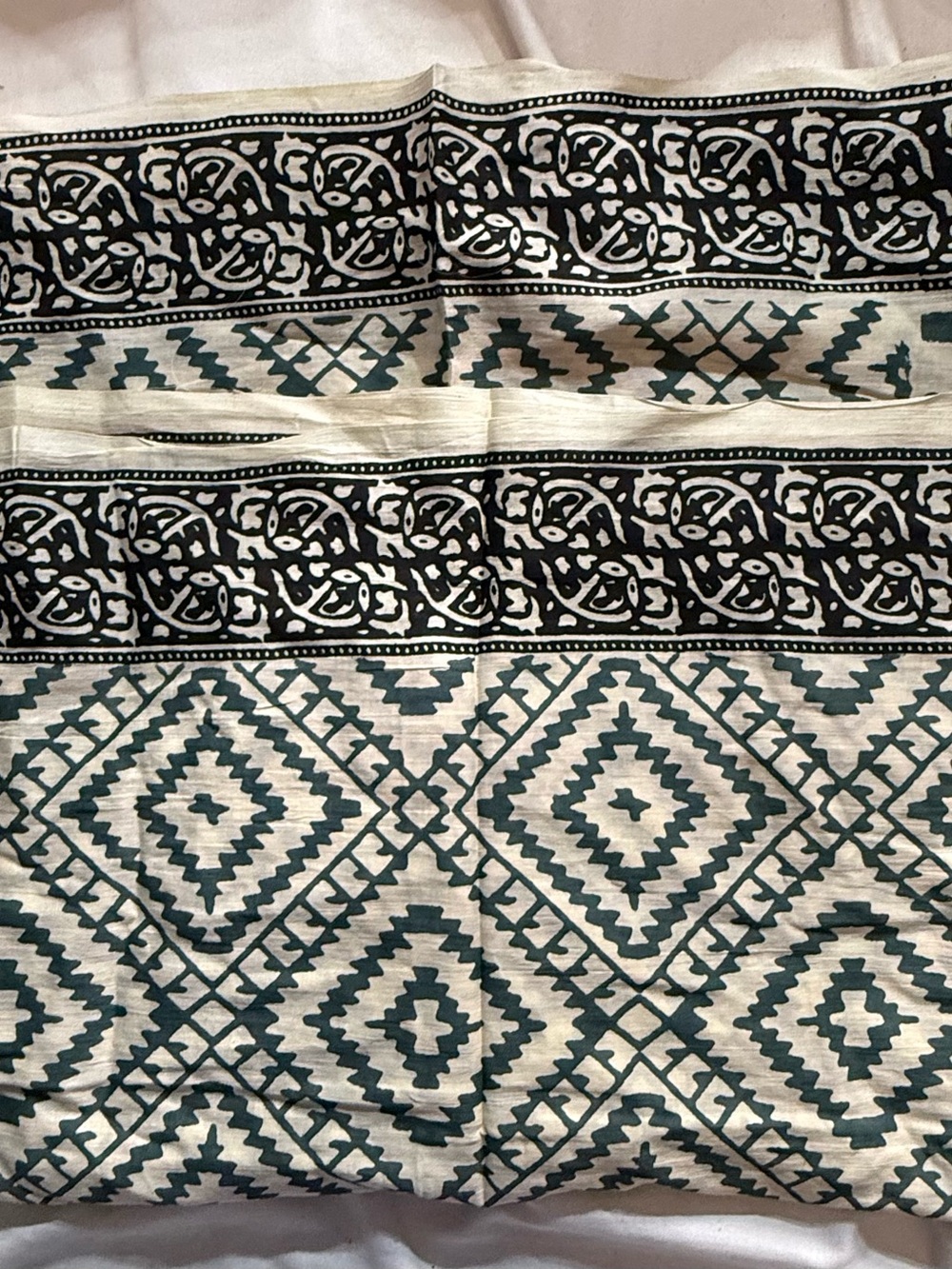 Boho Cotton Scarf Wrap Purse Twilly Black Green Tribal Print